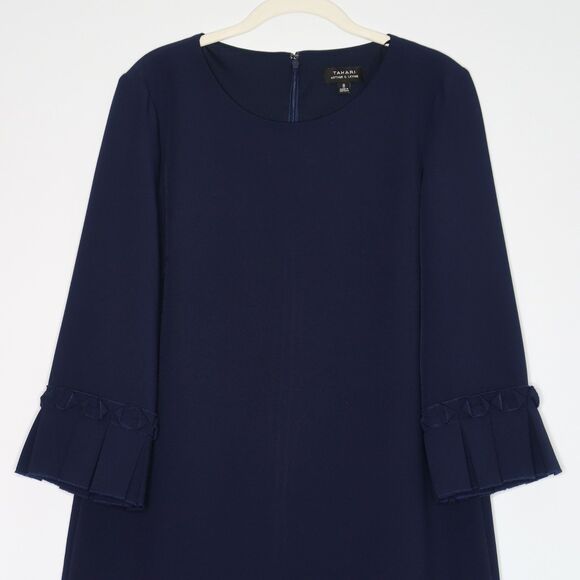 Tahari ASL Womens Mini Sheath Dress Size 8 Blue Long Bell Sleeve Office‎ Formal - Picture 5 of 9